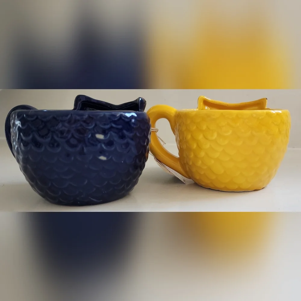 Transpac Yellow Blue Owl Mugs 6 Oz Capacity Set Of Two New With‎ Tag